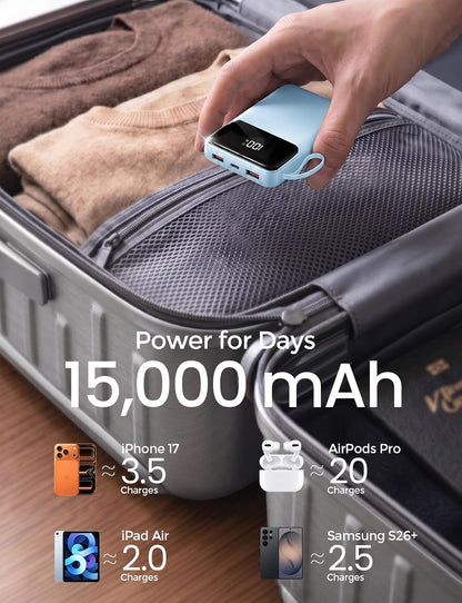 HELLEE 15000mAh Portable Charger Power Bank, 45% Smaller Built-in 4 Cables