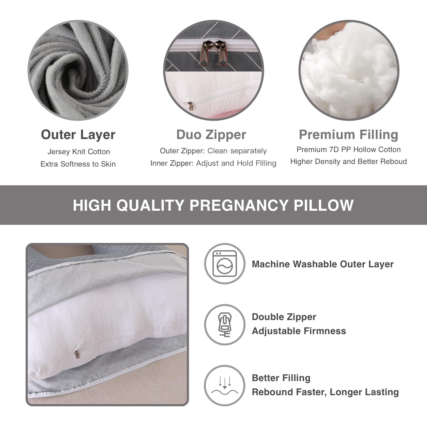ALLOPERA Pregnancy Pillow, Full Body Maternity Pillow 57 inch, with Removable Washable Cover - Sleep Support for Legs, Back, Neck, Shoulder, HIPS, Belly, Velvet Cover-Grey-Dark Blue