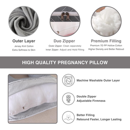 ALLOPERA Pregnancy Pillow, Full Body Maternity Pillow 57 inch, with Removable Washable Cover - Sleep Support for Legs, Back, Neck, Shoulder, HIPS, Belly, Velvet Cover-Grey-Dark Blue