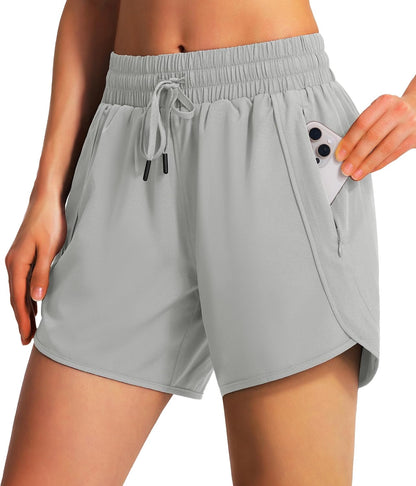 Ksmien Women's 5"/7" Athletic Running Shorts Quick Dry with Zipper Pockets