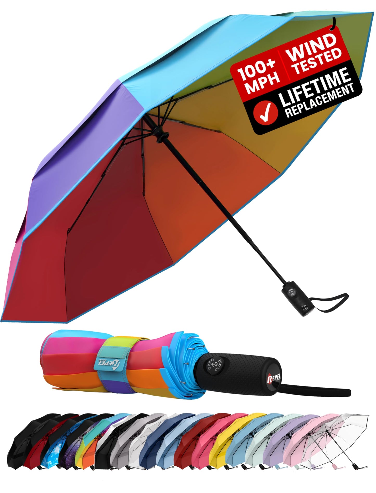 Windproof Travel Umbrella - Compact & Withstands Winds up to 100MPH, Strongest Premium Auto Folding Umbrella for Rain and Sun - Durable, Light & Portable for Women & Men, Fits Backpack & Cars