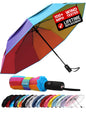 Windproof Travel Umbrella - Compact & Withstands Winds up to 100MPH, Strongest Premium Auto Folding Umbrella for Rain and Sun - Durable, Light & Portable for Women & Men, Fits Backpack & Cars