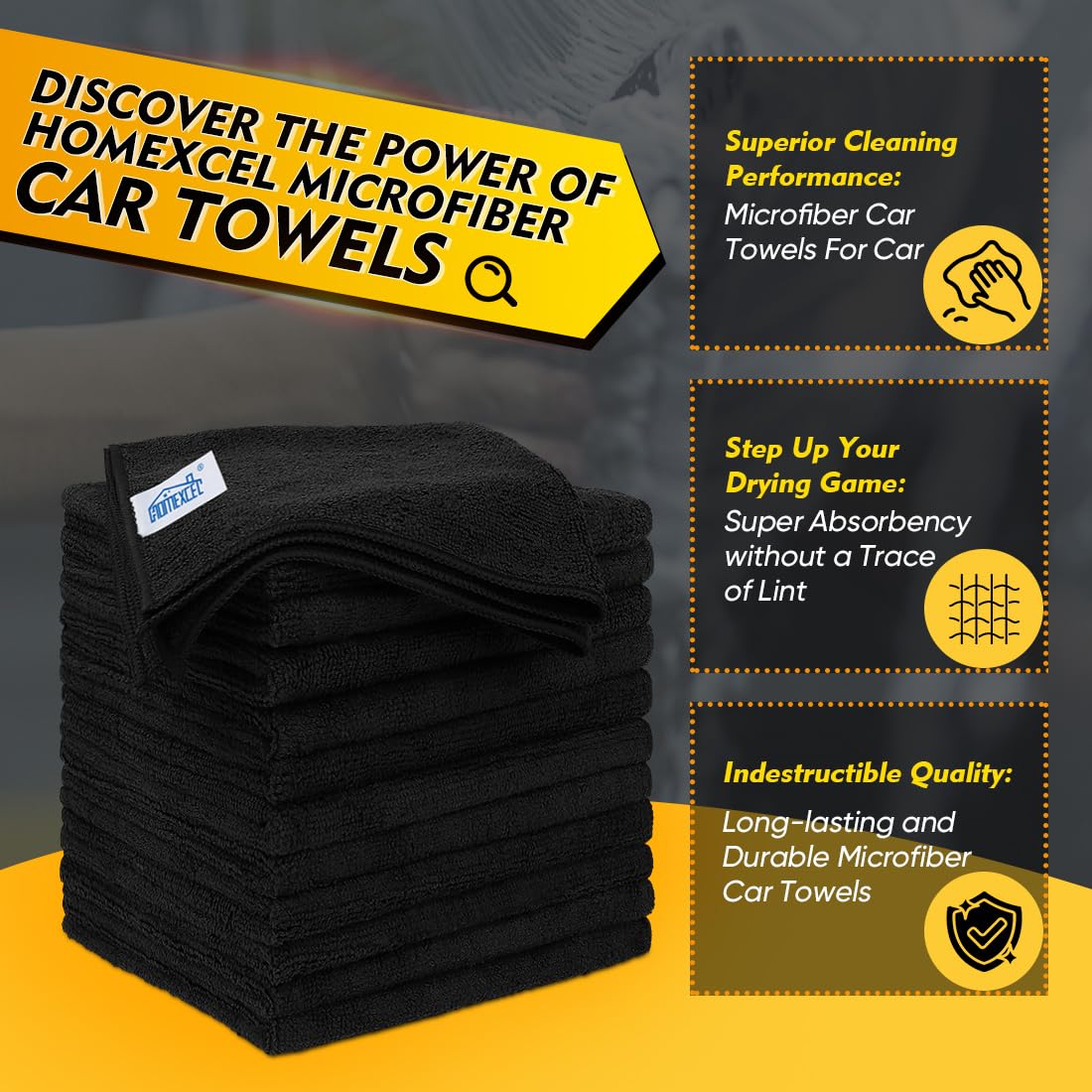 HOMEXCEL Microfiber Cleaning Cloth 12 Pack, 12.5 x 12.5 inch Microfiber Towels for Cars, Ultra Absorbent Washing Cloth, Lint Free Streak Free Cleaning Rags for Car, Kitchen, and Window (Grey)