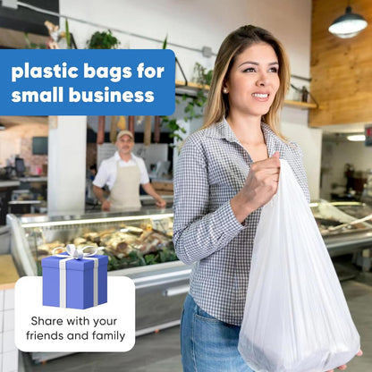 LimonLaviu Plastic Bags - 100 Pack (11.5'x 6.5" x 21') with Handles for Small Business, Restaurants, Grocery & Trash
