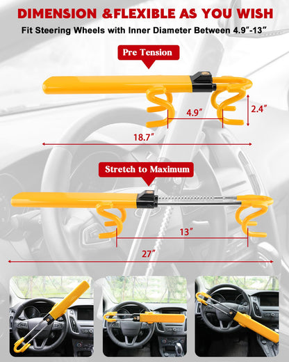 Tevlaphee Steering Wheel Lock Anti-Theft Car Device Heavy Duty Security Car Lock Antitheft Locking Devices Great Deterrent Adjustable Car Wheel Lock Anti Theft for Vehicle Truck with 3 Keys(Black)
