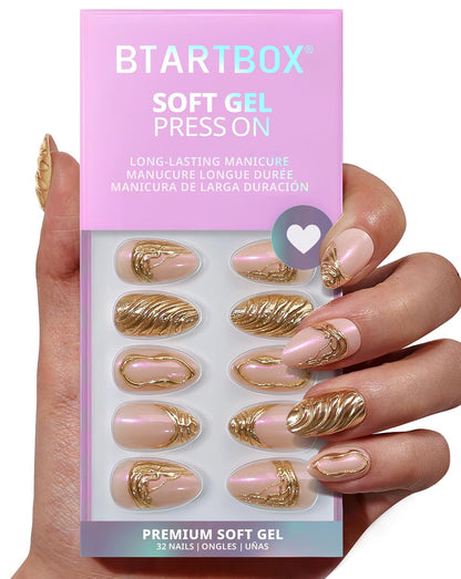 BTArtbox Press On Nails, Vanilla Cream, Short Square, Ombre Peach, 32Ct