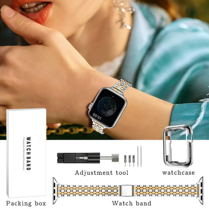 QUNDAXI Slim Watch Band Compatible with Apple Watch 41mm 45mm 42mm 44mm 40mm 38mm Metal Stainless Steel Watchband Suitable for iWatch 11/10/9/8/7/6/5/4/3/2/1/SE Series Women Luxury Strap