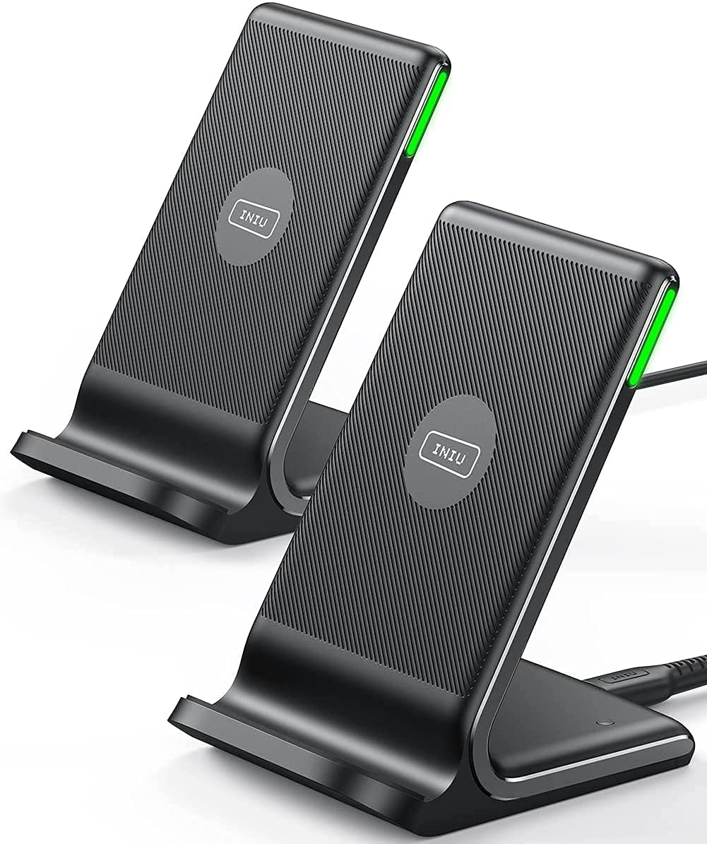 INIU Wireless Charger Station, 15W Fast Wireless Charging Stand for Official and Home Compatible with iPhone 17 16 15 14 13 12 Pro XS Samsung Galaxy S23 S22 S21 Note 20 Google etc