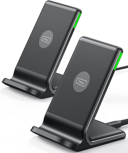 INIU Wireless Charger Station, 15W Fast Wireless Charging Stand for Official and Home Compatible with iPhone 17 16 15 14 13 12 Pro XS Samsung Galaxy S23 S22 S21 Note 20 Google etc
