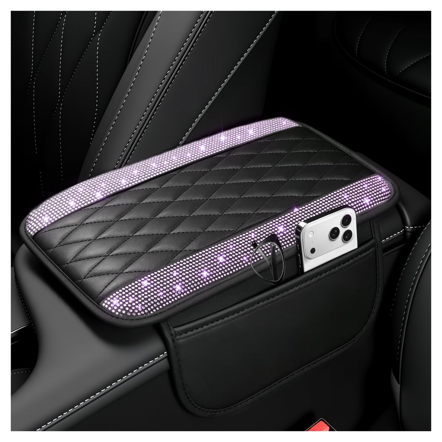 Stacool Upgraded Car Center Console Cover,Microfiber Leather Car Armrest Cover Cushion with 2 Storage Bags,Universal Car Armrest Storage Box (Black)