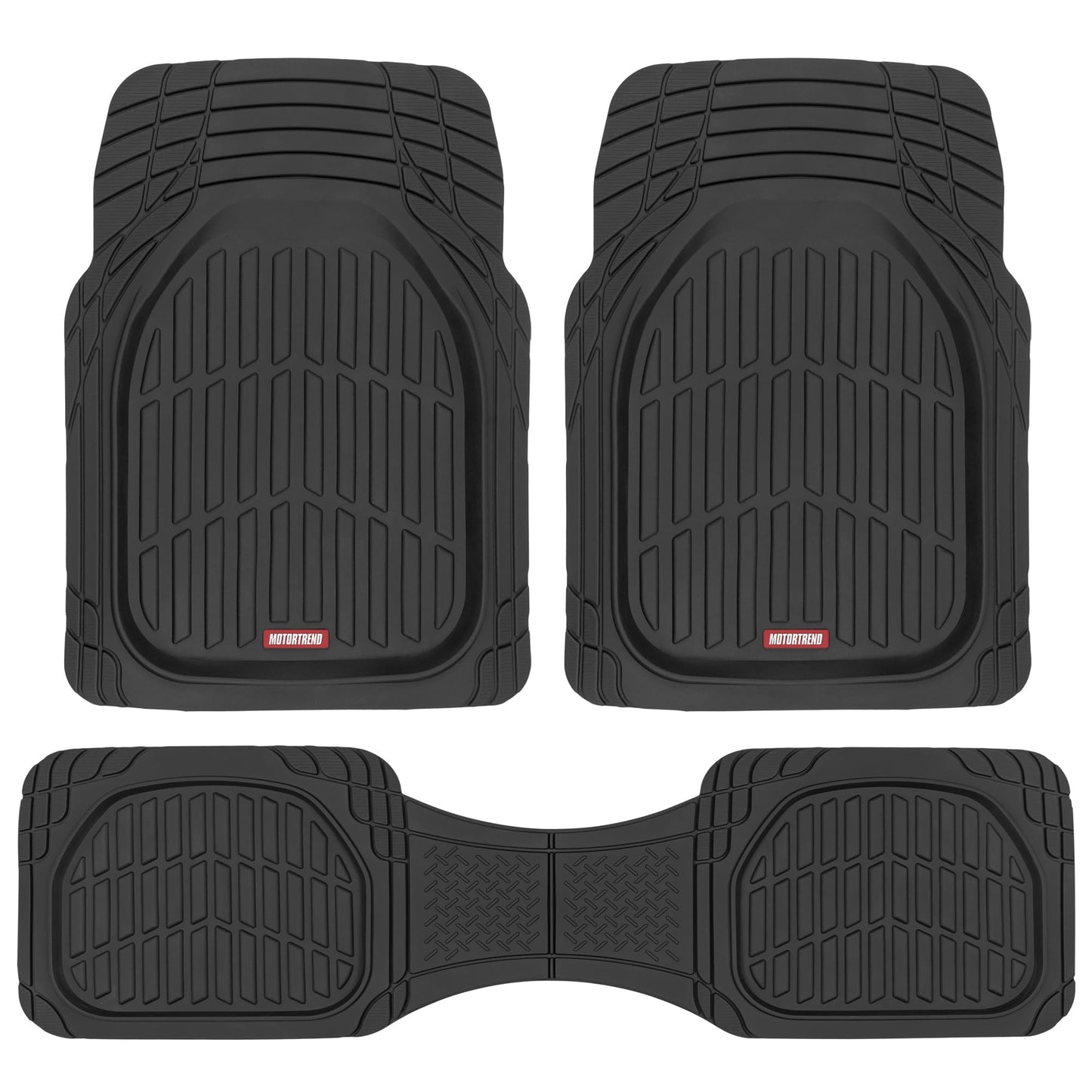 Motor Trend -2 Piece Front Car Floor Mats- Black FlexTough Contour Liners-Deep Dish Heavy Duty Rubber Floor Mats for Car SUV Truck & Van-All Weather Protection, Universal Trim to Fit