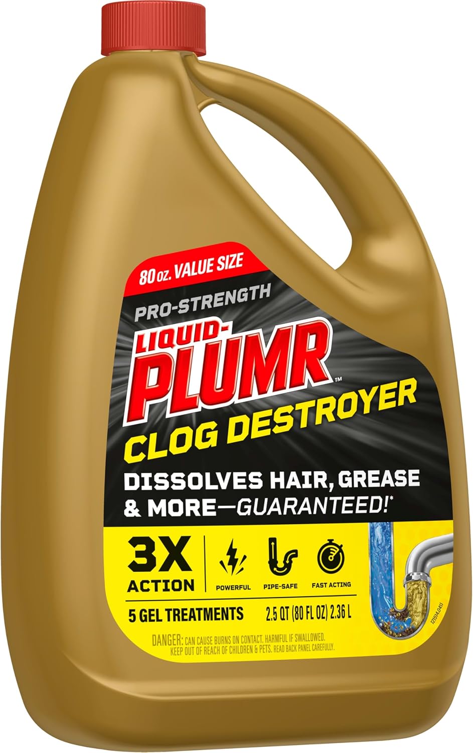 Liquid-Plumr Pro-Strength Full Clog Destroyer, Bathroom & Kitchen Sinks, Shower and Tub Drain, Safe for Pipes, Liquid Drain Cleaner, 80 Fluid Ounces