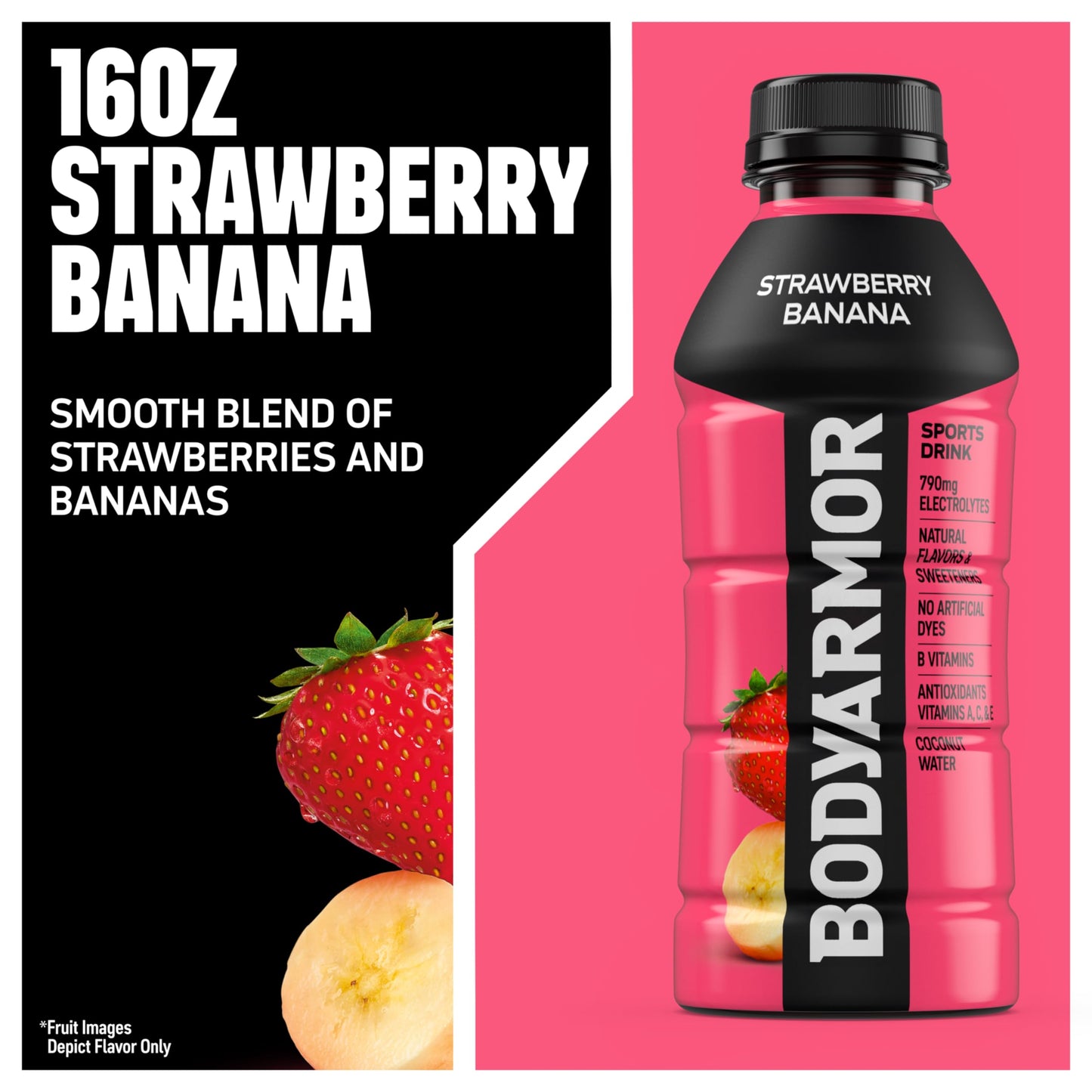 BODYARMOR Sports Drink, Strawberry Banana, Electrolyte Drink Hydration, 12 Fl Oz Bottles (8 Pack), Flavored Coconut Water with B Vitamins & Antioxidants