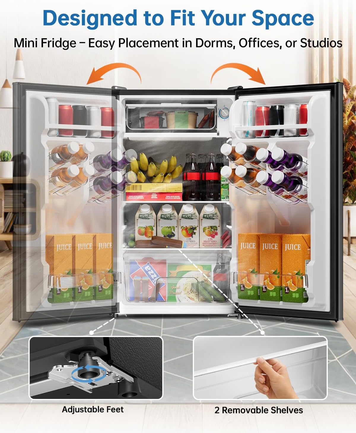 3.2 Cu Ft Mini Fridge with Freezer, Single Door Upright Freezer
