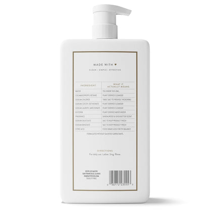 Native Clean Body Wash, Gentle & pH-balanced for Sensitive Skin, 24-Hr Freshness for Women & Men, Vegan & Cruelty-Free, Free of Sulfates, Parabens & Phthalates, Sandalwood & Shea Butter, 36 oz
