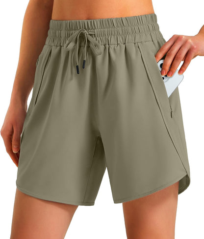 Ksmien Women's 5"/7" Athletic Running Shorts Quick Dry with Zipper Pockets