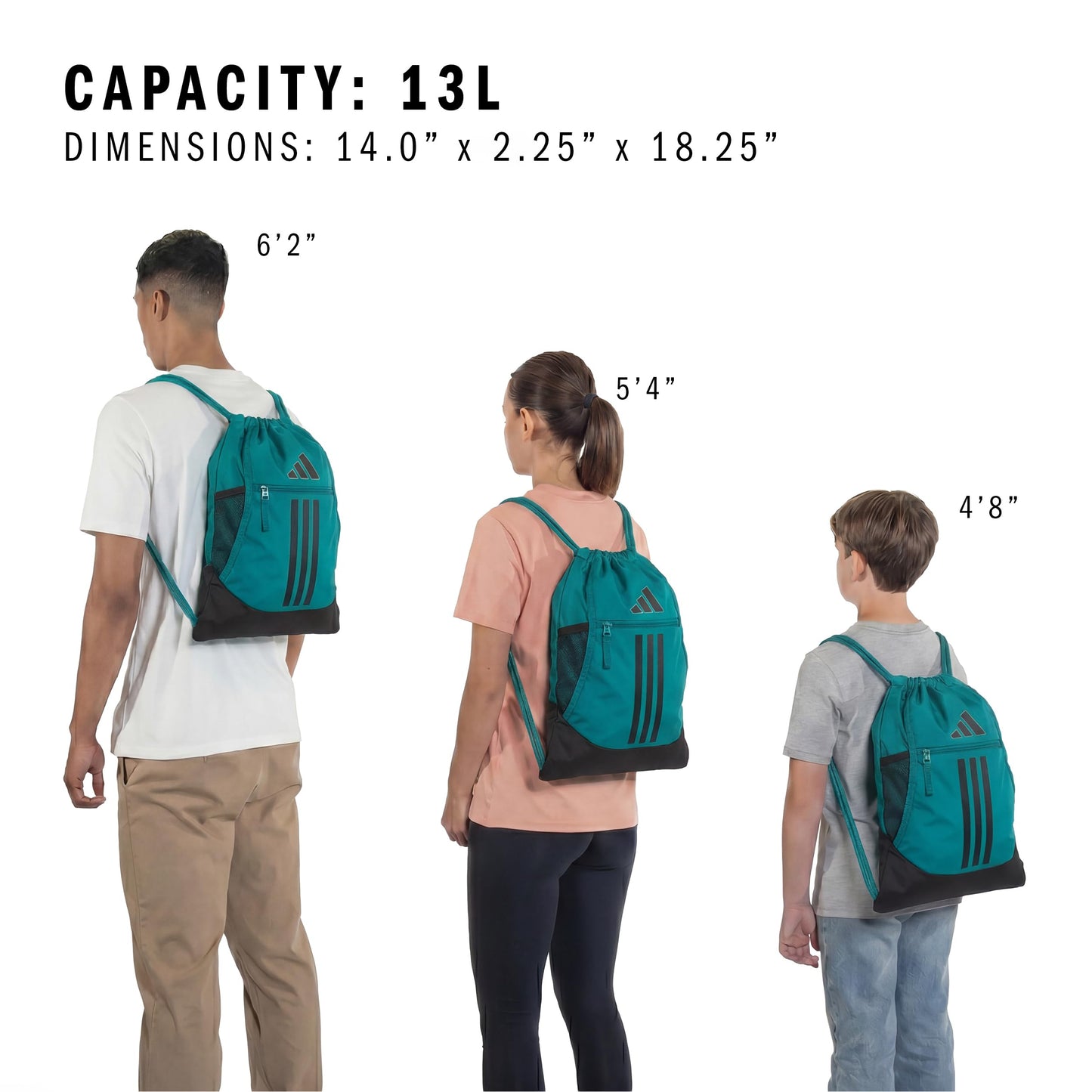 adidas Alliance Sackpack – Drawstring Backpack for Sports, Small Gym Bag, Preloved Teal Green/Black/3, OSFA