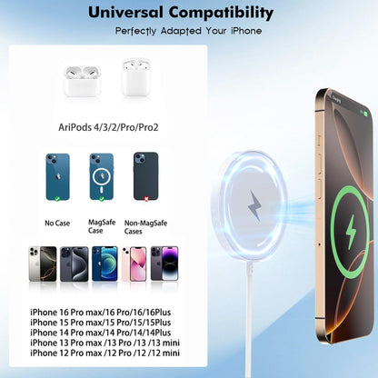 Magnetic Wireless Charger for iPhone,2 Pack Apple Magsafe Charger 10FT Long