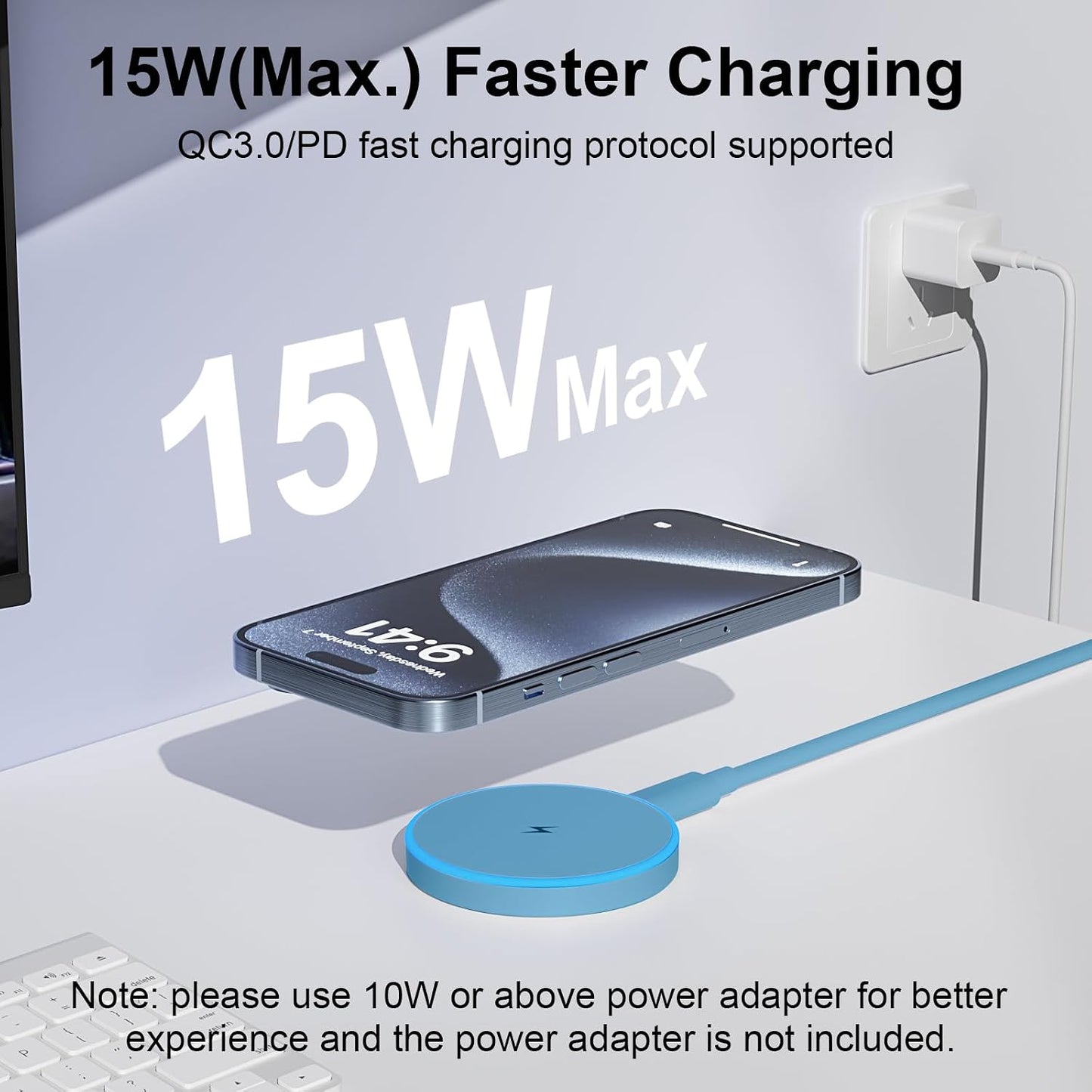 MagSafe Charger 2 Pack 15W Magnetic Wireless Charger Fast Charging Pad Compatible with iPhone 17/16/15/14/13/12 Series & AirPods 3/2/Pro Magnetic MagSafe Charging Pad with Dual Ports-Blue