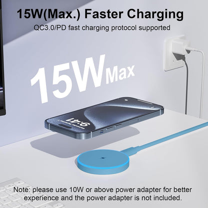 MagSafe Charger 2 Pack 15W Magnetic Wireless Charger Fast Charging Pad Compatible with iPhone 17/16/15/14/13/12 Series & AirPods 3/2/Pro Magnetic MagSafe Charging Pad with Dual Ports-Blue