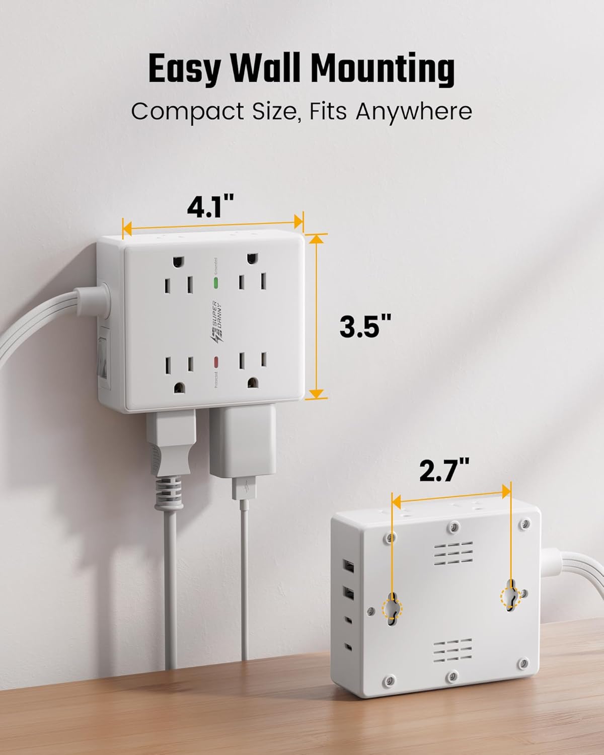 SUPERDANNY Extension Cord,Flat Plug Surge Protector Power Strip,6Ft
