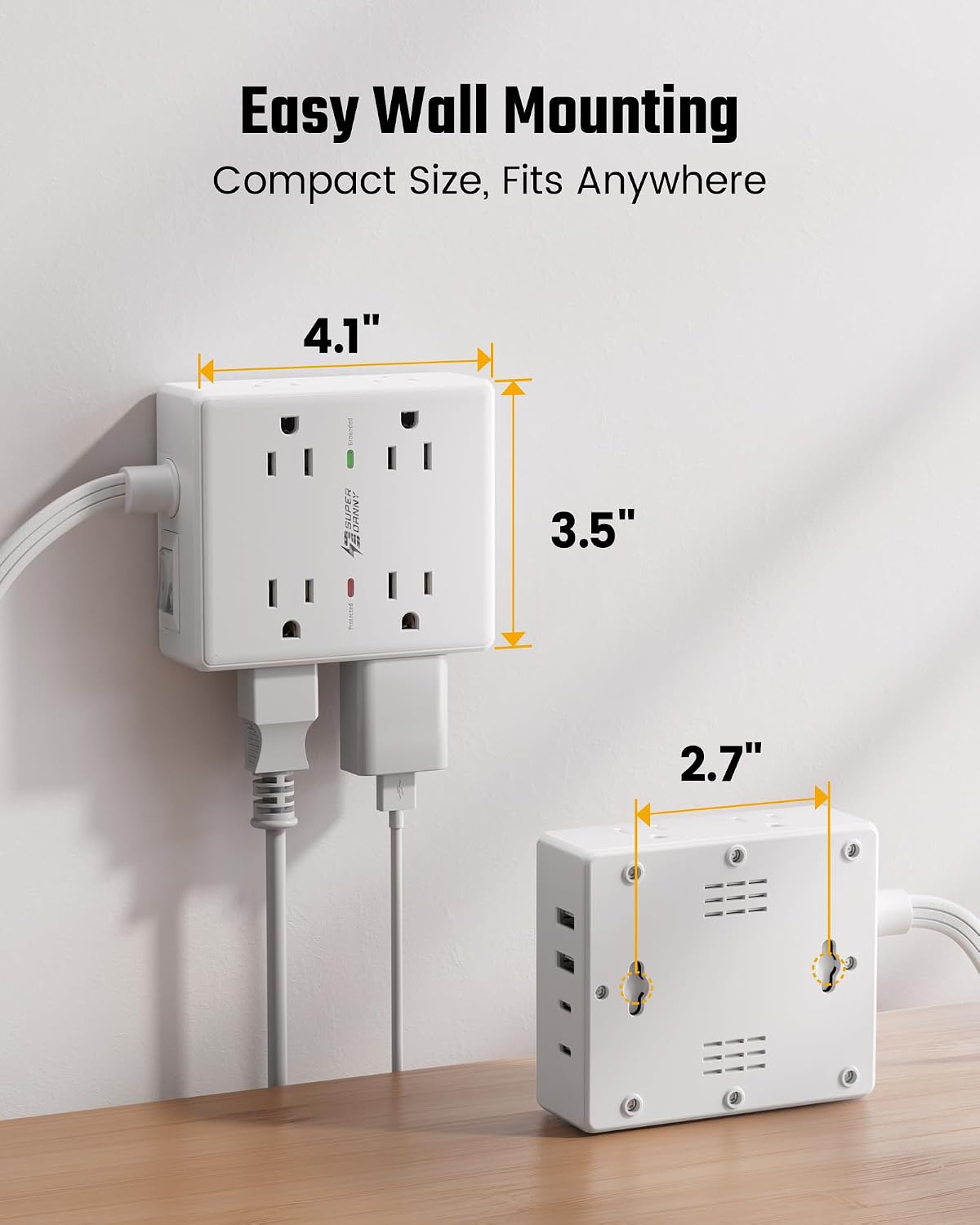 SUPERDANNY Extension Cord,Flat Plug Surge Protector Power Strip,6Ft
