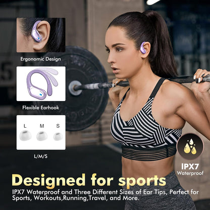 HAOYUYAN Wireless Earbuds, Sports Bluetooth Headphones, 80Hrs Playtime Ear Buds with LED Power Display, Noise Canceling Headset, IPX7 Waterproof Earphones for Workout/Running (Purple)