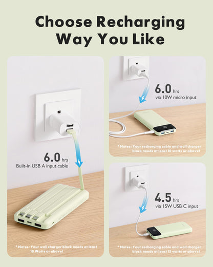 charmast Power Bank Portable Charger with Reinforced Built-in 4 Cables