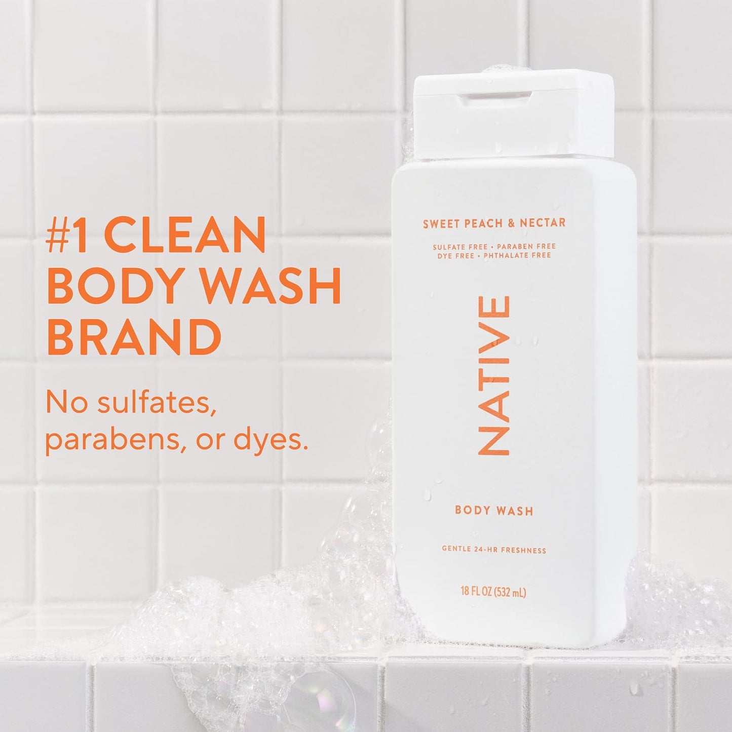 Native Clean Body Wash, Gentle & pH-balanced for Sensitive Skin, 24-Hr Freshness for Women & Men, Vegan & Cruelty-Free, Free of Sulfates, Parabens & Phthalates, Cashmere & Rain, 18 fl oz