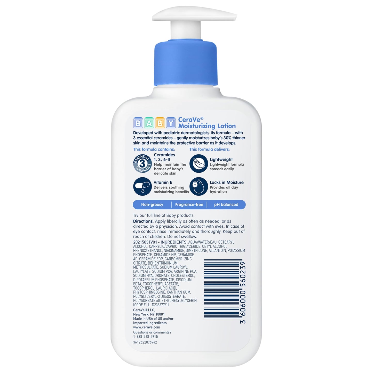 CeraVe Baby Lotion, Baby Skin Moisturizer with Vitamin E & Niacinamide,16oz