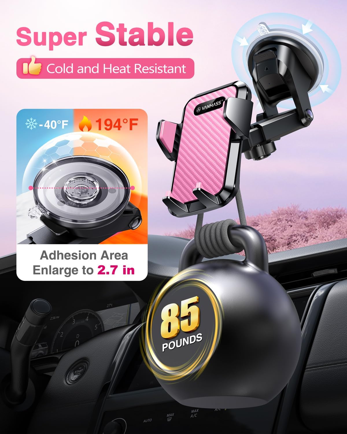 VANMASS【85+LBS Strongest Suction & Military-Grade Ultimate Car Phone Mount