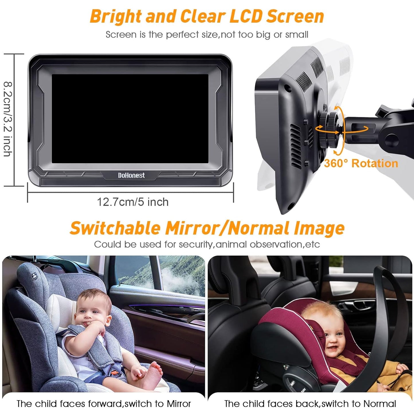 DoHonest Baby Car Camera HD 1080P: Rear Facing Car Baby Monitor Clear Image