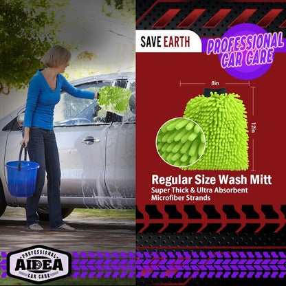 AIDEA Car Wash Mitt Microfiber, 4PK,Car Wash Brush, Green 8''X12''