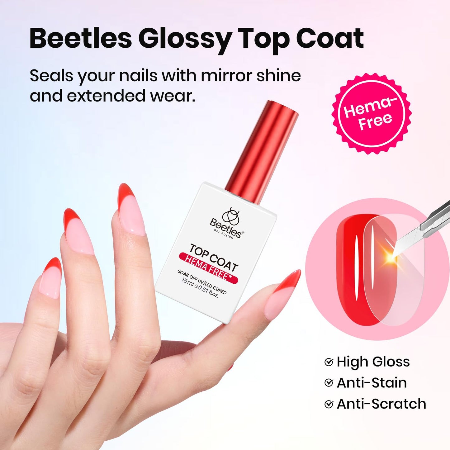 Beetles 2 Pcs 15ml No Wipe Gel Top Coat and Base Coat Set