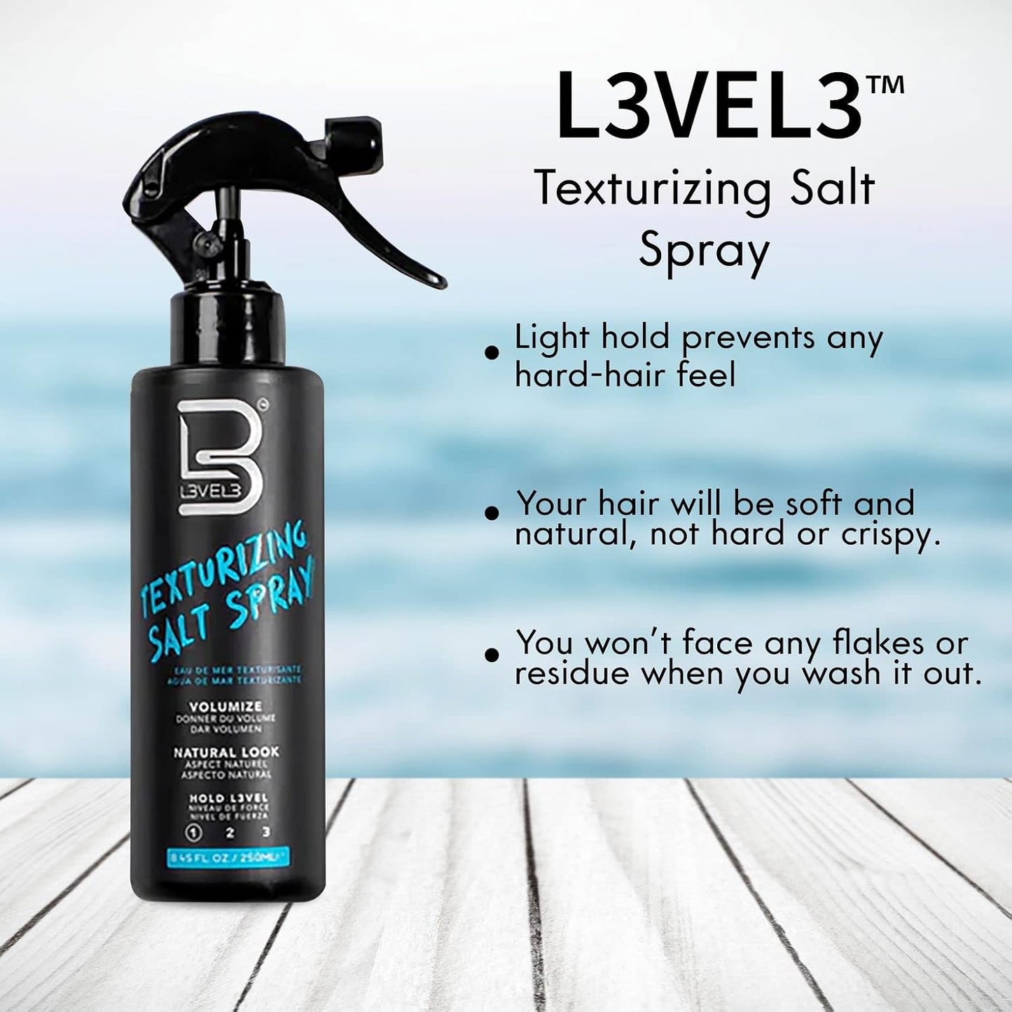 L3 Level 3 Sea Salt Spray for Hair, Texturizing, Beachy Waves, 8.45 fl oz