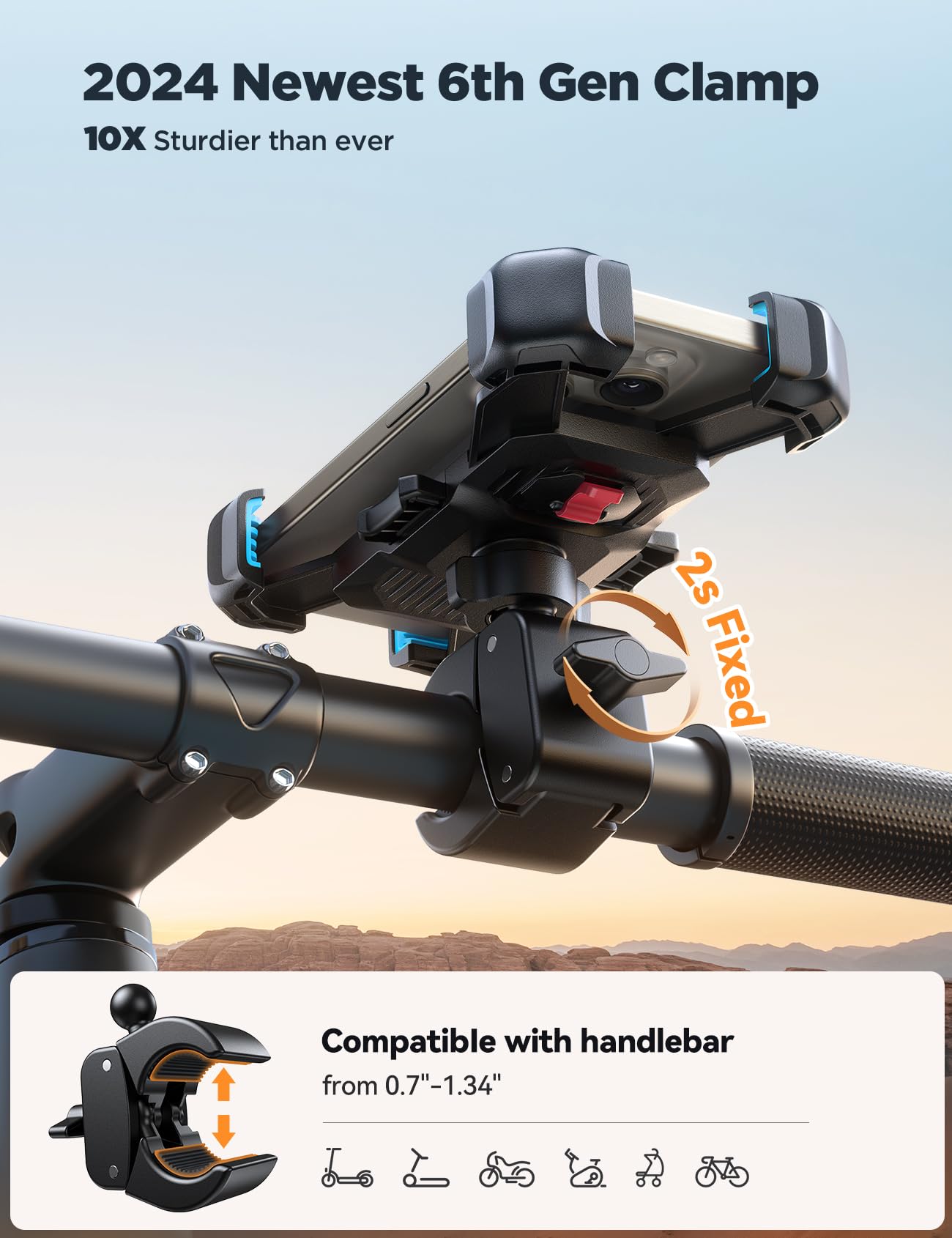 JOYROOM Motorcycle Phone Mount, [1s Auto Lock][100mph Military Anti-Shake] Bike Phone Holder for Bicycle, [10s Quick Install] Handlebar Phone Mount, Compatible with iPhone, Samsung, All Cell Phone