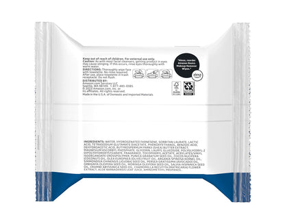Amazon Basics Makeup Remover Wipes, Fragrance-Free, Alcohol-Free, Gentle Cleansing, Plant-Based, Dermatologist Tested, Removes Waterproof Mascara, Resealable, 25 Count, 1-Pack