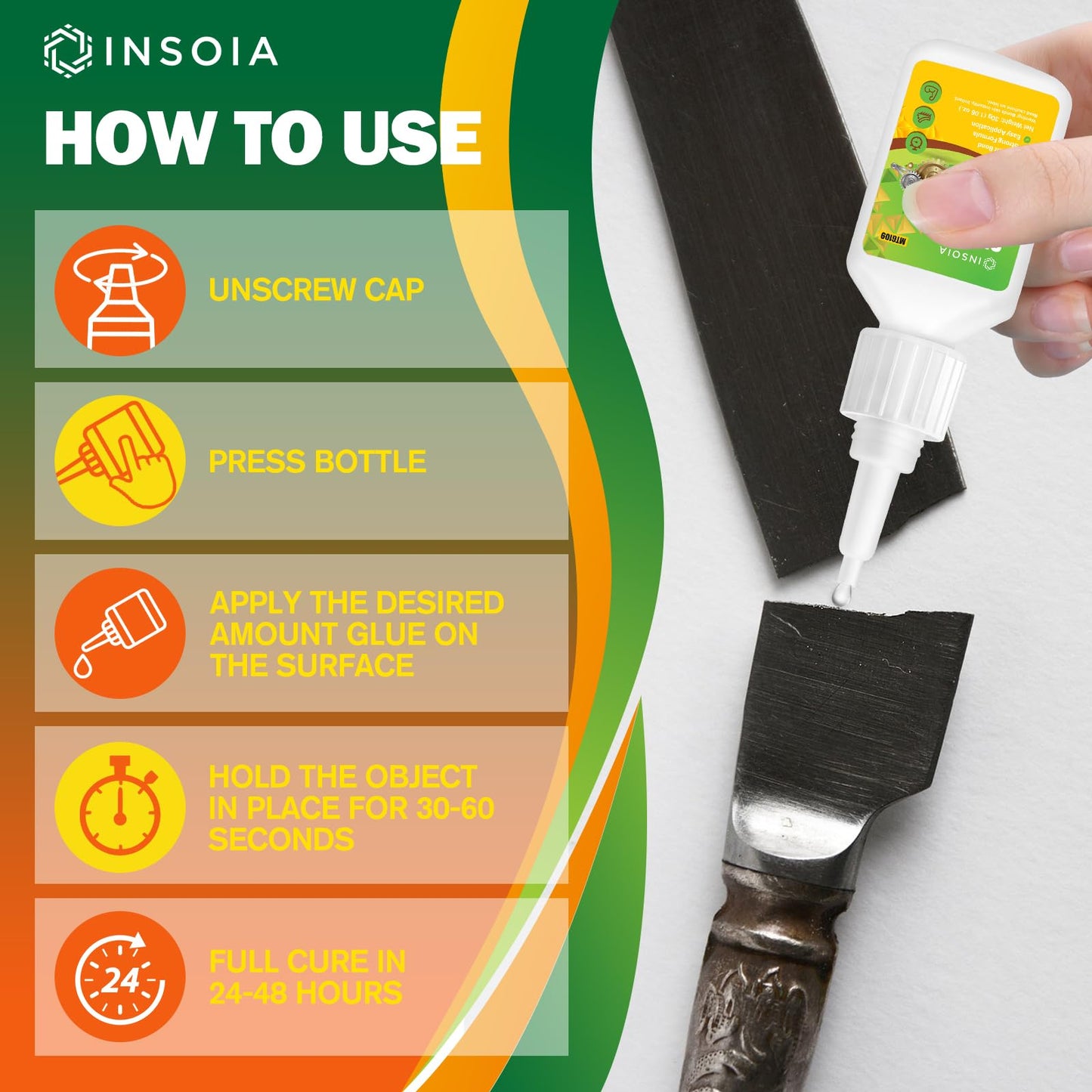 INSOIA Super Medium CA Glue, 20g, Strong Bond, with Precision Tips
