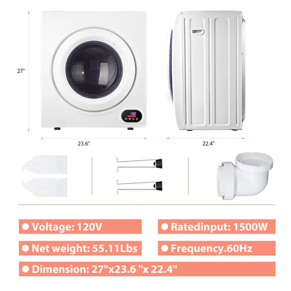 Euhomy Portable Clothes Dryer for Laundry, 1.5 Cu. Ft. Small Portable Dryers for Clothes, 120V Electric Dryer with Stainless Steel Drum, 850W Dryer Machine for Apartments, White