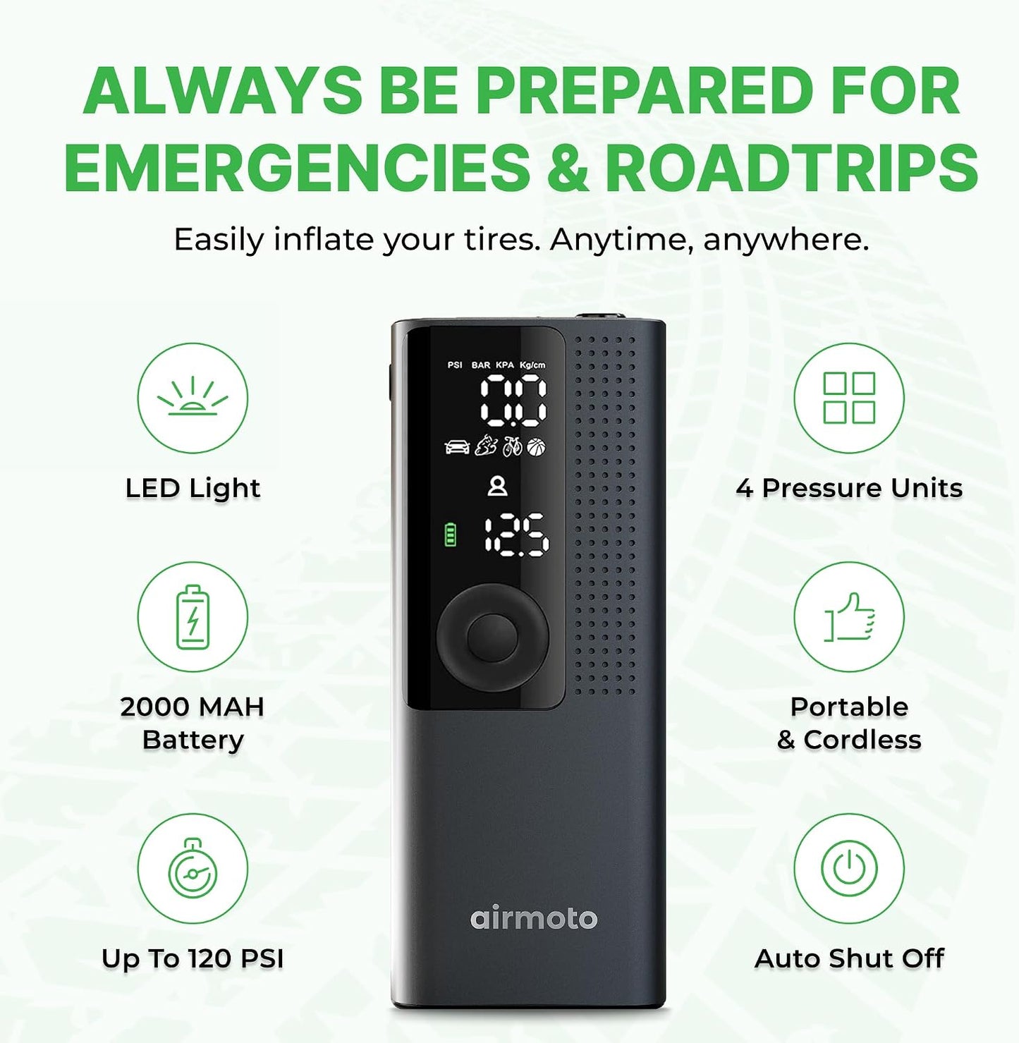 Airmoto Tire Inflator Portable Air Compressor for Cars, Bikes and Bicycles