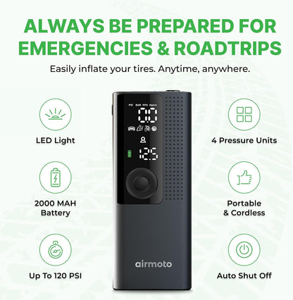 Airmoto Tire Inflator Portable Air Compressor for Cars, Bikes and Bicycles