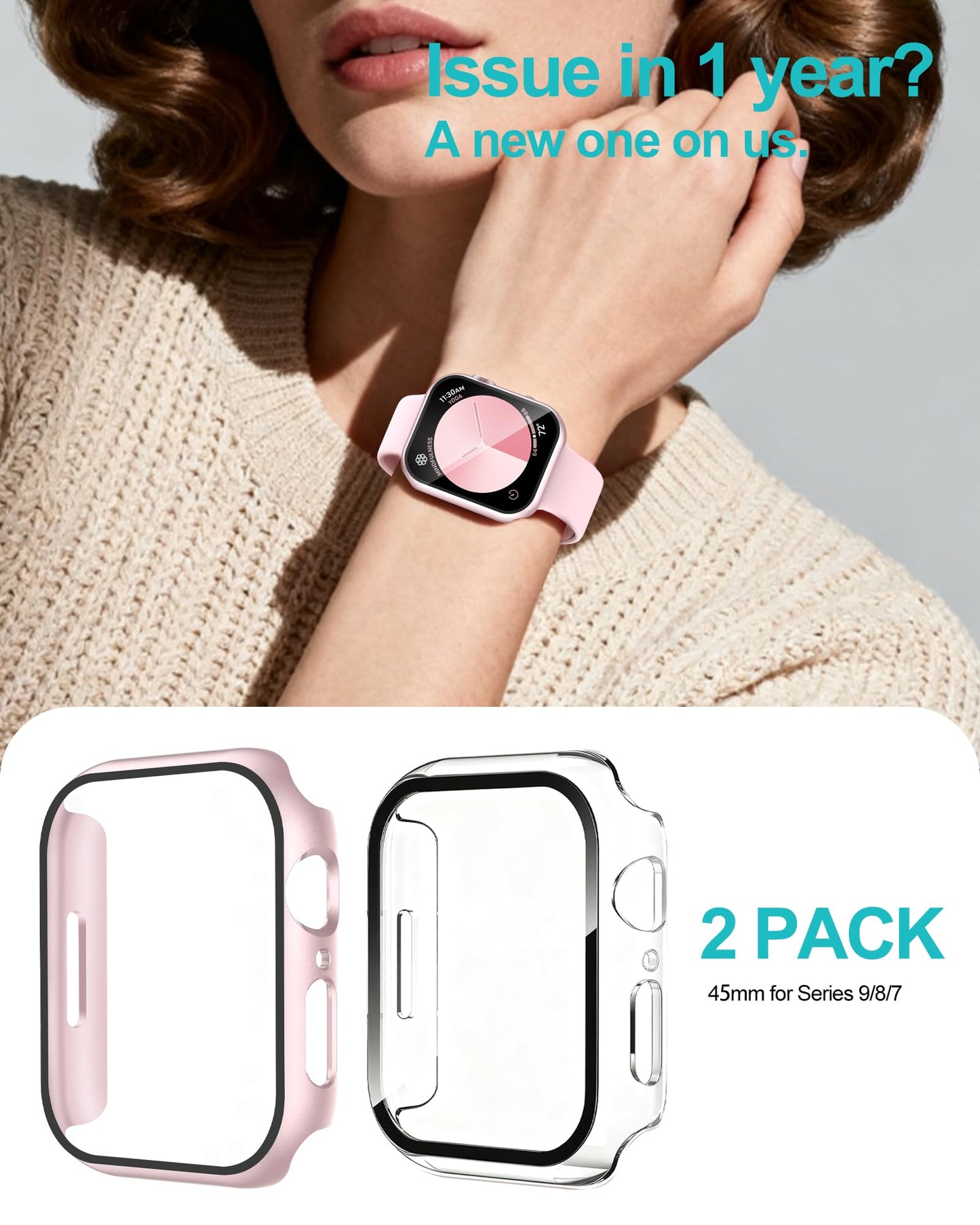 Smiling 2 Pack Case Compatible with Apple Watch SE 3 (2025)/ SE 2/ SE/Series 6/5/4 40mm with Tempered Glass Screen Protector, Hard PC Case Overall Protective Cover- 1 Blue+ 1 Transparent