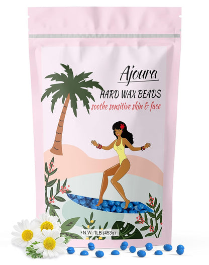 Ajoura 1 lb Hard Wax Beads for Hair Removal, Chamomile Wax Beans, Blue
