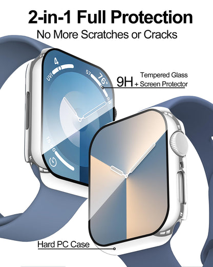 Smiling 2 Pack Case Compatible with Apple Watch SE 3 (2025)/ SE 2/ SE/Series 6/5/4 40mm with Tempered Glass Screen Protector, Hard PC Case Overall Protective Cover- 1 Blue+ 1 Transparent