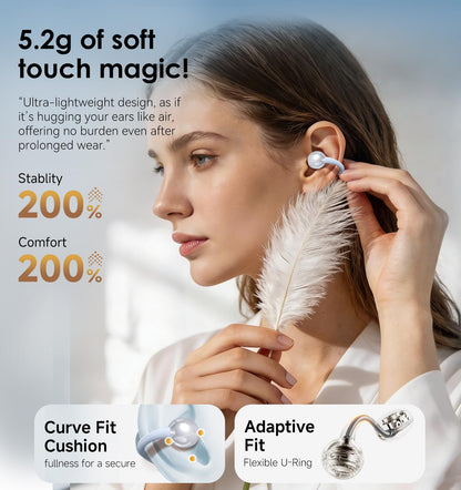 King Lucky Clip-On Earbuds Gen 3, Open-Ear Wireless Bluetooth 6.0 Headphones with Mic, Secure Fit for Small Ears & Glasses Wearers, 50H Playtime, ENC, IPX5 Waterproof Sport Ear Buds (Purple)