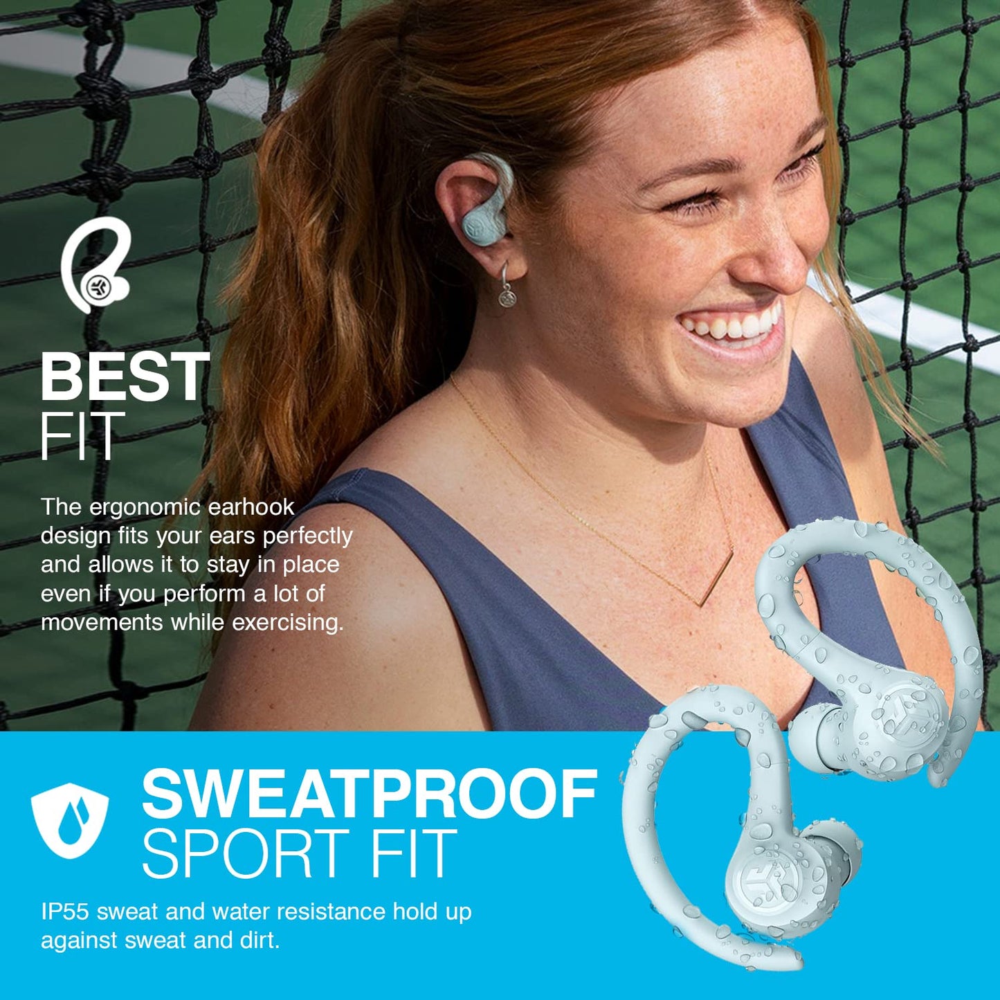 JLab, Go Sport+, True Wireless Workout Earbuds, Bluetooth Sport Earbuds, Clear Calling, Graphite