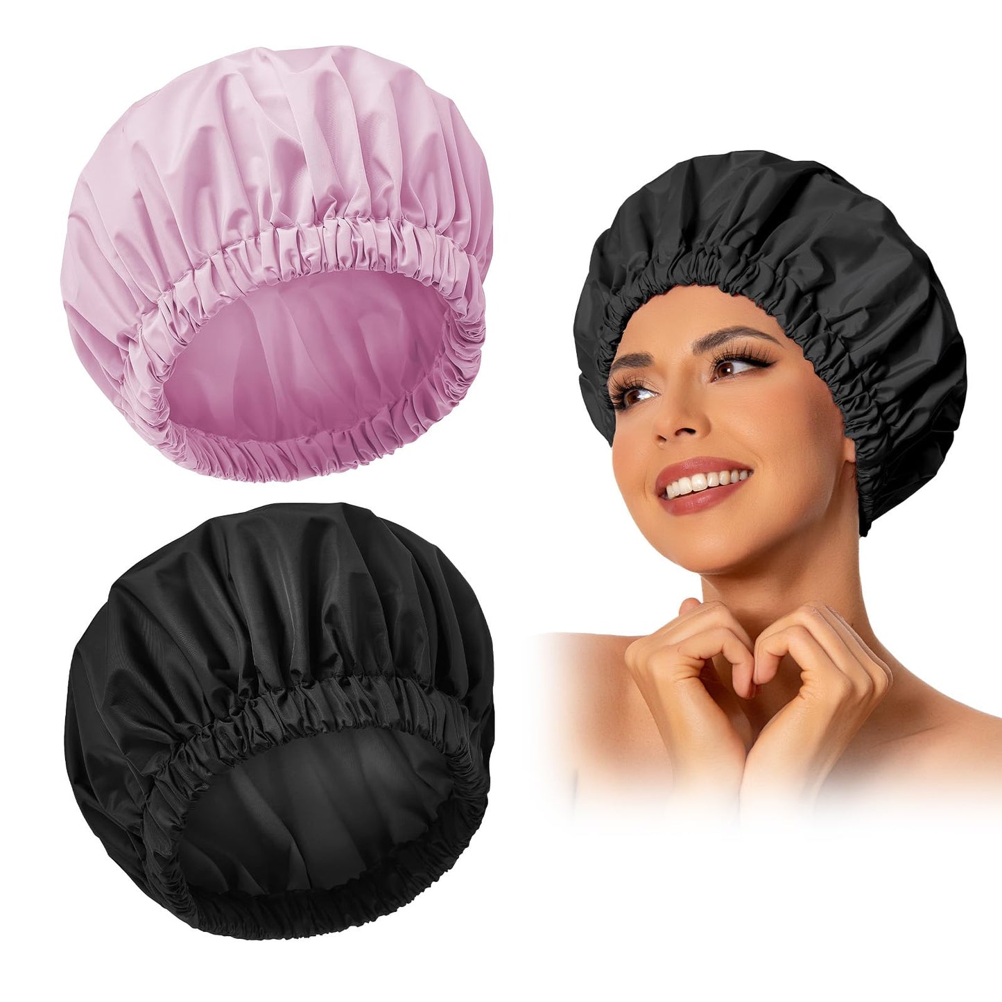 Edoneery Shower Caps for Women Reusable Waterproof, Shower Hair Cap
