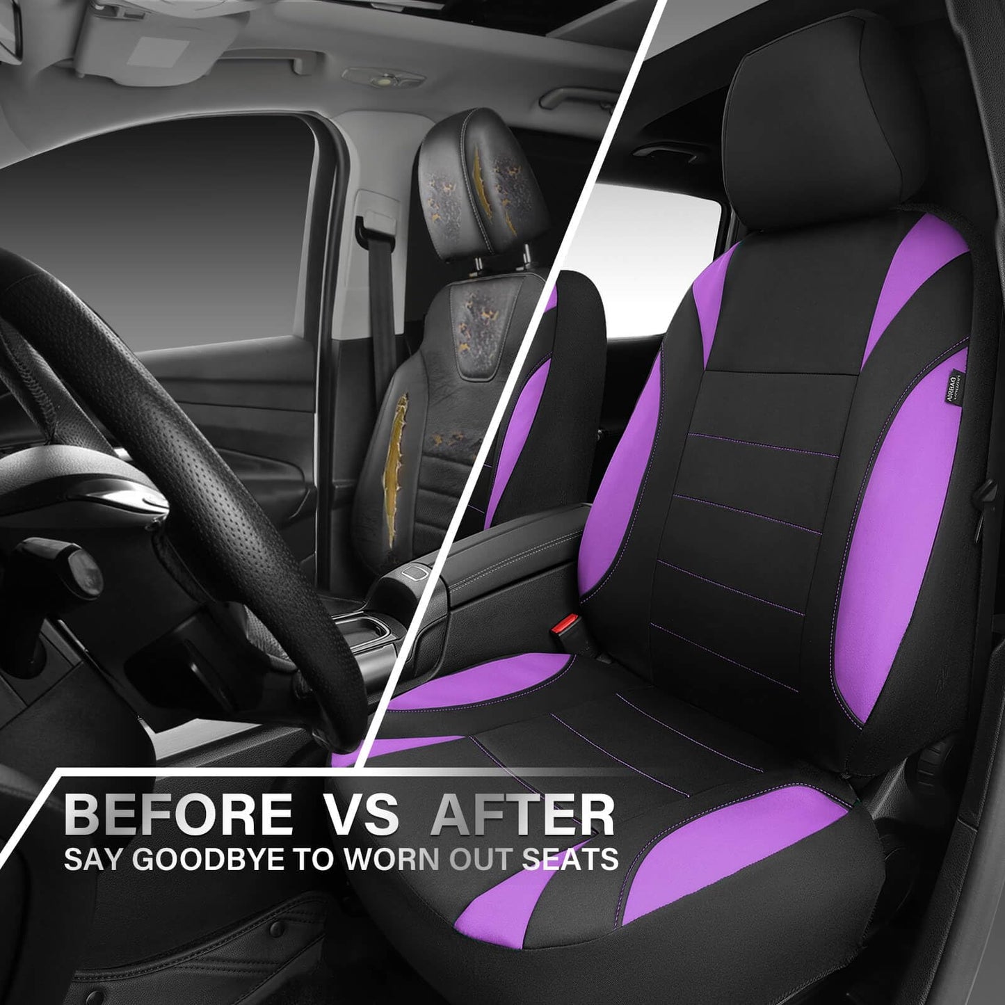 CAR PASS Waterproof Car Seat Covers Front Seats Only with 5mm Composite EVA, Neoprene Car Seat Cover with Separate Headrest Cover, Quick Setup Universal Fit for Car SUV Trucks,Airbag Compatible（Gray