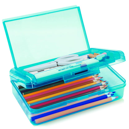 Double Layer Plastic Clear Hard Colored Pencil Box Case Pen Crayon Box
