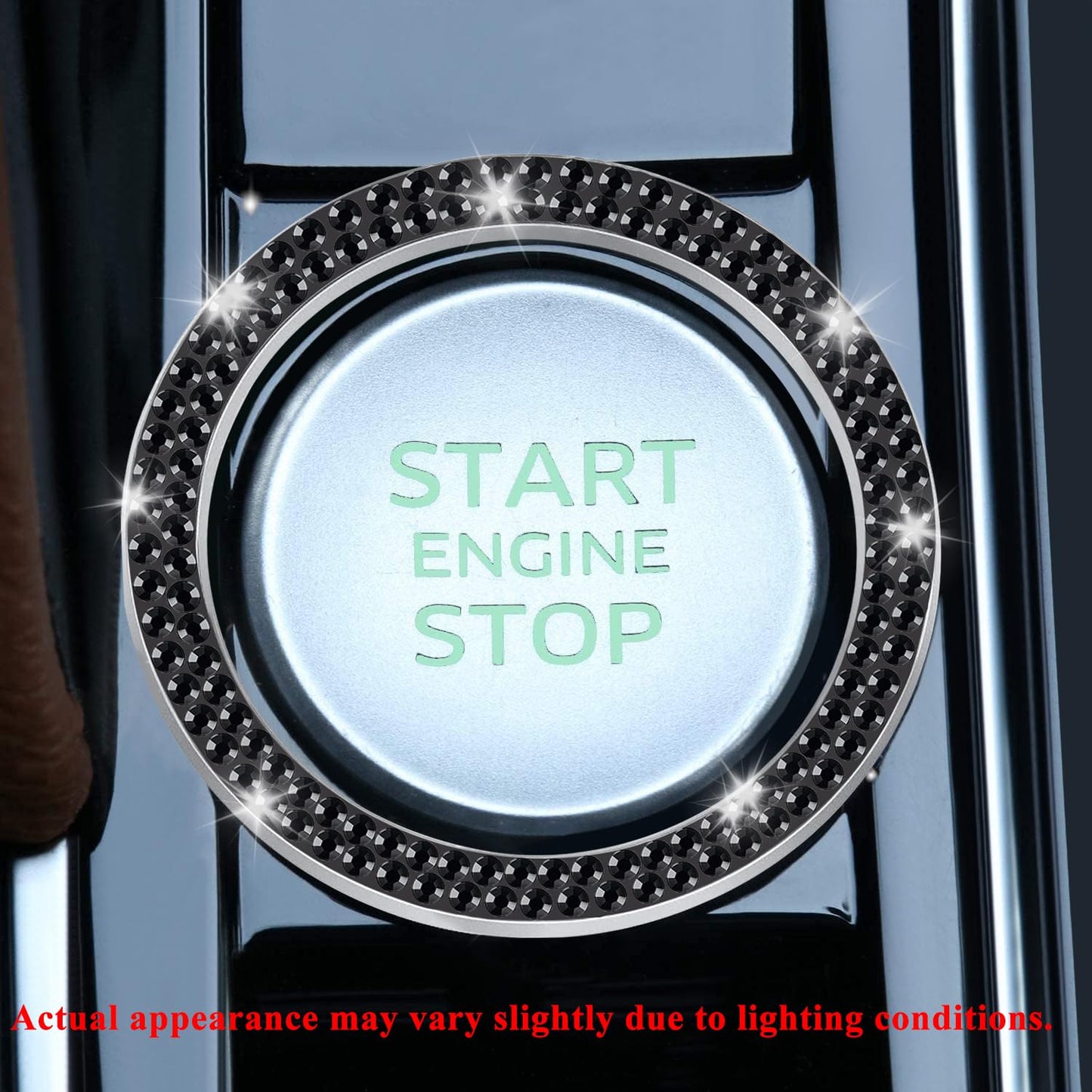 LivTee 2 PCS Crystal Double Rhinestone Car Engine Start Stop Decoration Ring, Bling Car Interior Accessories for Women, Push to Start Button Cover Sticker, Automotive Decals, Light Green